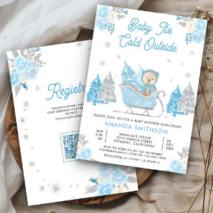 Convites Chuva de Azul Sleigh Urso Teddy Baby Shower