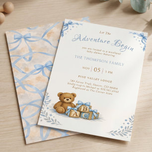 Convites Chuva de Azul - Teddy Bear em Aquarela - Chá de Be