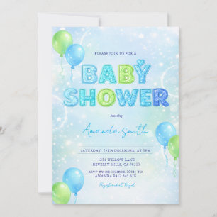 Convites Chuva de Azul Verde Brilho arco-íris baby shower