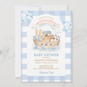 Convites Chuva de Azul Xadrez Arca de Noé Baby Shower
