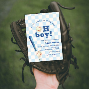 Convites Chuva de Azul Xadrez Pequeno Slugger Bebê Baseball