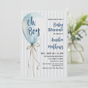 Convites Chuva de Balão Azul Aguarela Chá de Bebê Menino