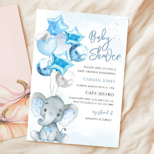Convites Chuva de Balão Azul Elefante Menino Baby Shower