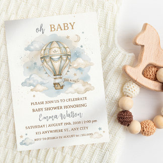 Convites Chuva de Balão de Aquarela Oh Baby Baby Shower