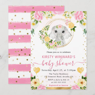 Convites Chuva de Balão de Bebê Elefante Fofo da Selva em A