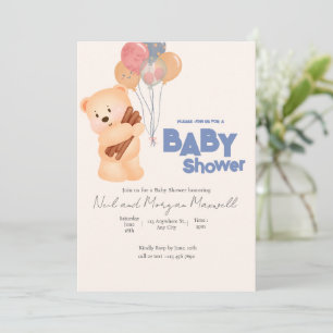 Convites Chuva de Balão de Bebê Urso Teddy Rosa