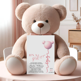 Convites Chuva de Balão de Teddy Rosa É uma Menina