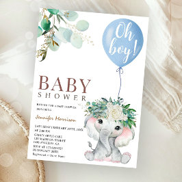 Convites Chuva de Balão Festa de Bebê Elefante Azul Oh Meni