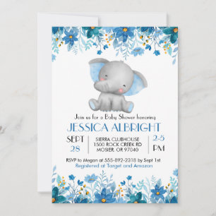 Convites Chuva de Balões Azul Elefante Menino Baby Shower 