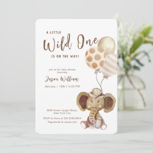 Convites Chuva de Balões Boho Safari Elefante Menino Baby S