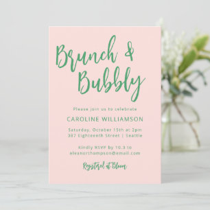 Convites Chuva de Balões Brunch Script Moderno Rosa Verde