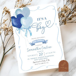 Convites Chuva de Balões Coração Azul Baby Shower
