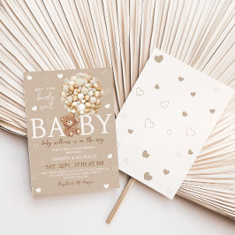 Convites Chuva de Balões Dourados Bege Claro Baby Shower