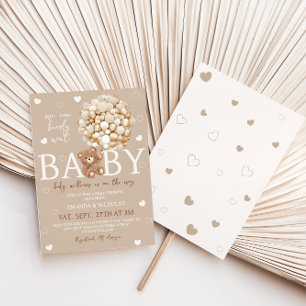 Convites Chuva de Balões Dourados Bege Claro Baby Shower