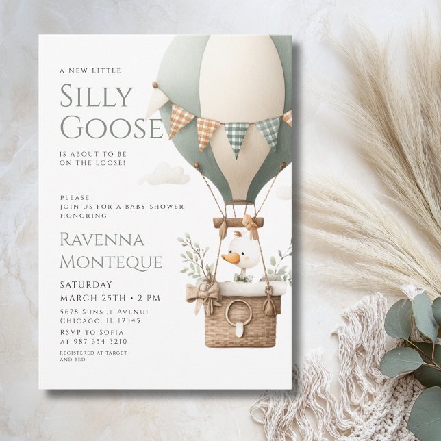 Convites Chuva de Balões Silly Goose Bow Chá de Bebê Flores (Criador carregado)