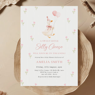 Convites Chuva de Balões Silly Goose com Laço Rosa Floral p