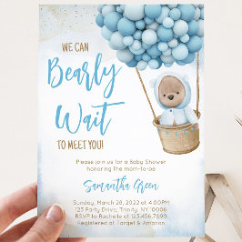 Convites Chuva de Balões Urso Azul Baby Shower