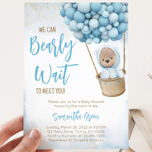 Convites Chuva de Balões Urso Azul Baby Shower