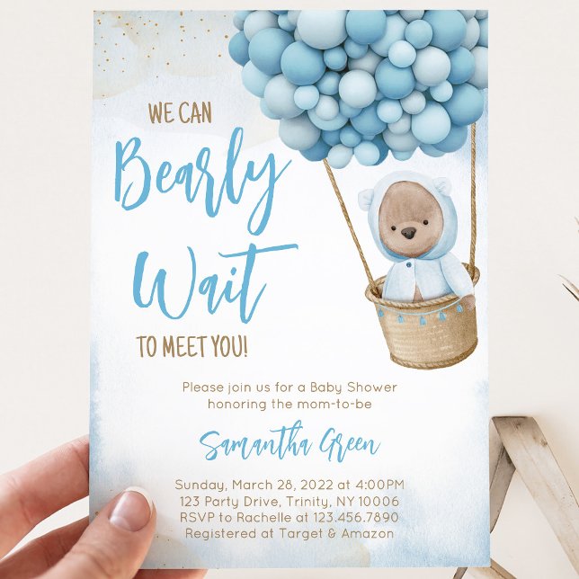 Convites Chuva de Balões Urso Azul Baby Shower (Criador carregado)