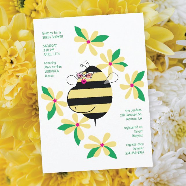 Convites Chuva de Bebê Abelha com Óculos Floral Amarelo (Criador carregado)