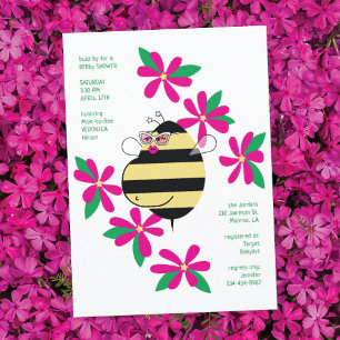 Convites Chuva de Bebê Abelha com Óculos Rosa Floral