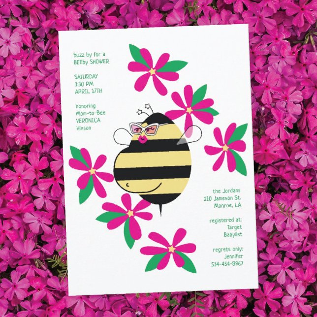 Convites Chuva de Bebê Abelha com Óculos Rosa Floral (Criador carregado)