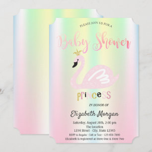 Convites Chuva de Bebê Adorável Cisne Iridescente Holográfi