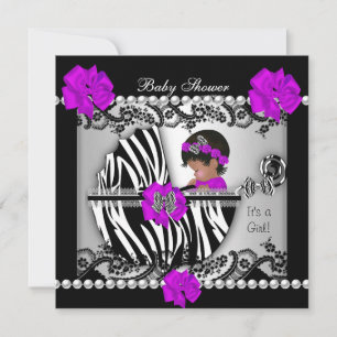Convites Chuva de Bebê Afro-Americana Bebê Menina Zebra Fof