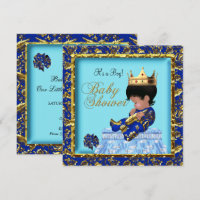 Chuva de Bebê Afro-Americano Azul Dourado Menino