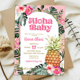 Convites Chuva de Bebê Aloha Floral Tropical de Abacaxi Ros