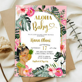 Convites Chuva de Bebê Aloha Floral Tropical Rosa Abacaxi