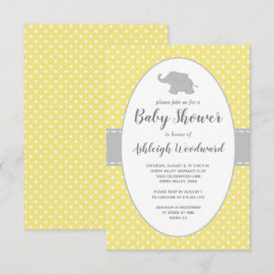 Convites Chuva de Bebê Amarela com Bolinhas Neutra Elefante