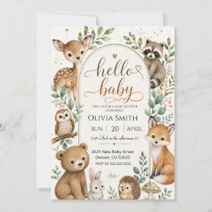 Convites Chuva de Bebê Animais da Floresta Aquarela Woodlan