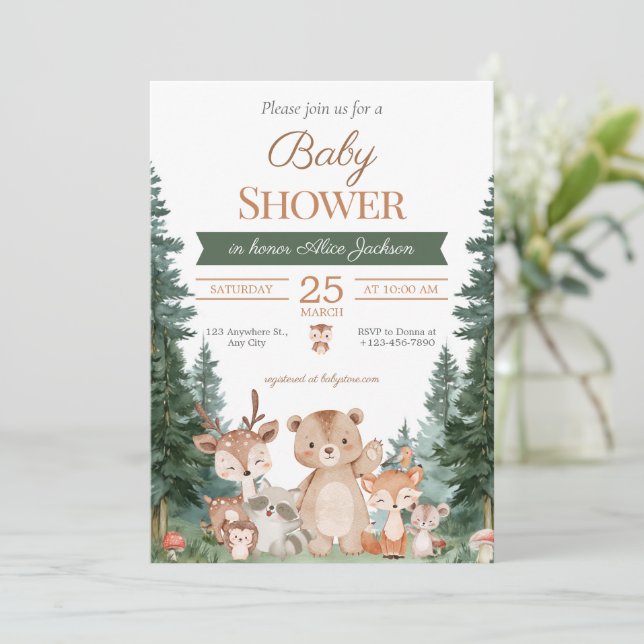 Convites Chuva de Bebê Animais da Floresta Boho (Em pé/Frente)
