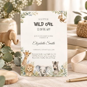 Convites Chuva de Bebê Animais de Safari em Aquarela & Verd