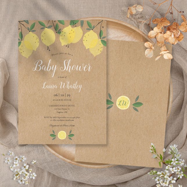 Convites Chuva de Bebê Aquarela Flor de Limão Folhagem (Lemon Blossom Greenery Watercolour Baby Shower Invitation)
