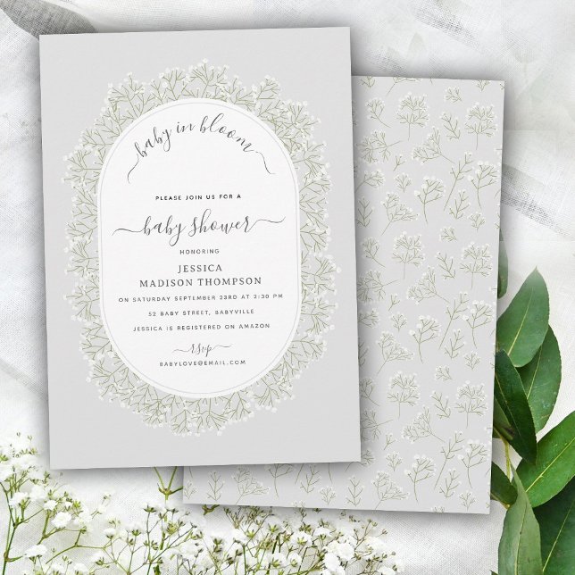 Convites Chuva de Bebê Aquarela Gipsófila Chá de Bebê (Baby's Breath Watercolor Gypsophila Baby Shower Invitation)