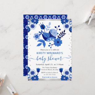 Convites Chuva de Bebê Aquarela Porcelana Floral Pássaro