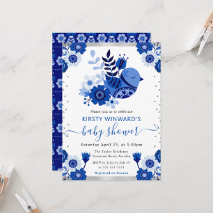 Convites Chuva de Bebê Aquarela Porcelana Floral Pássaro