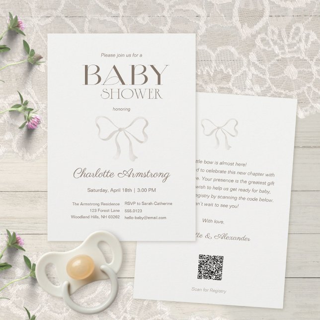 Convites Chuva de Bebê Arco de Aquarela Verde Sage Claro (Subtle Sage Green Watercolor Bow Baby Shower Invitation ©Susanne Sachers - Sunny Mind 🌞)