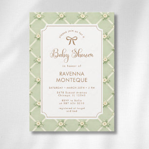 Convites Chuva de Bebê Arco Dourado Diagonal Floral Sage Vi