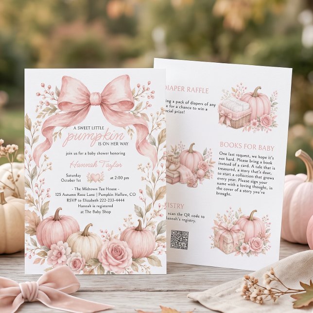 Convites Chuva de Bebê Arco Floral Abóbora Rosa (Criador carregado)