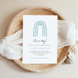 Convites Chuva de Bebê Arco-íris Azul Minimal Boho