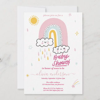 Convites Chuva de Bebê Arco-Íris Fofa