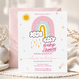 Convites Chuva de Bebê Arco-Íris Fofa
