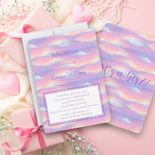 Convites Chuva de Bebê Arco-íris Pastel no Céu