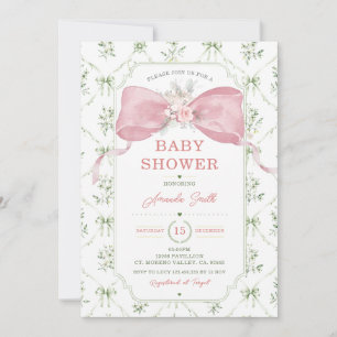 Convites Chuva de Bebê Arco Rosa Floral Chinoiserie Verde S