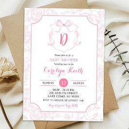 Convites Chuva de Bebê Arco Rosa Floral Crest em Aquarela