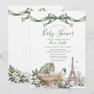 Convites Chuva de Bebê Arco Verde Oliva Inverno Parisiense