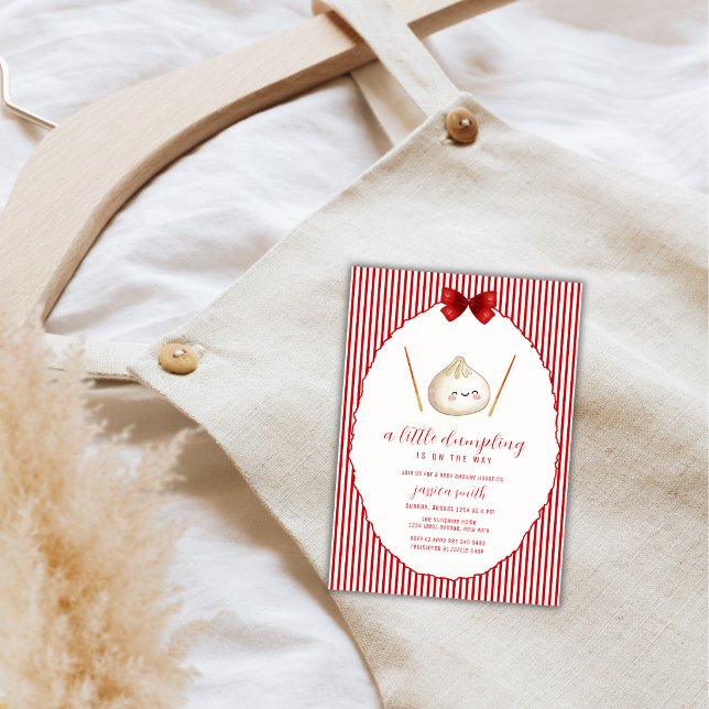 Convites Chuva de Bebê Asiática Arco Moderno Vermelho  (Red Modern Bow Asian Dumpling Baby Shower Invitation)